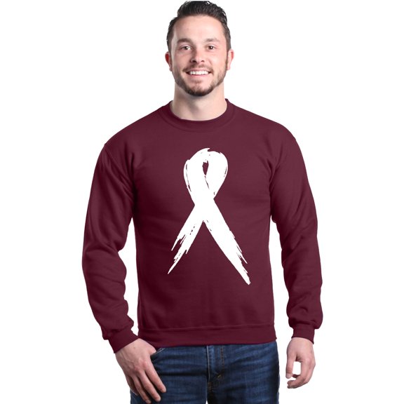 Shop4Ever Men's Pink Breast Cancer Awareness White Ribbon Crewneck Sweatshirt Medium Maroon