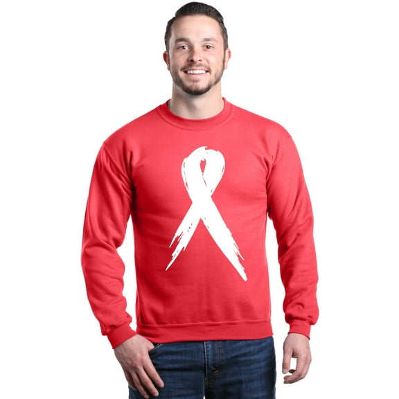 Shop4Ever Men's Pink Breast Cancer Awareness White Ribbon Crewneck Sweatshirt Medium Red