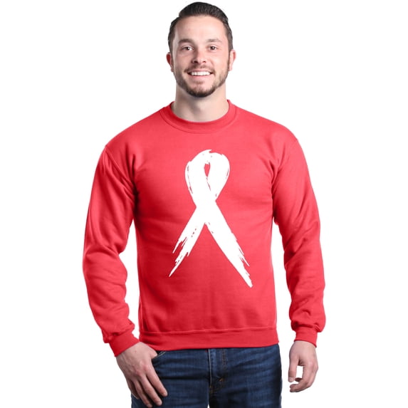 Shop4Ever Men's Pink Breast Cancer Awareness White Ribbon Crewneck Sweatshirt X-Large Red