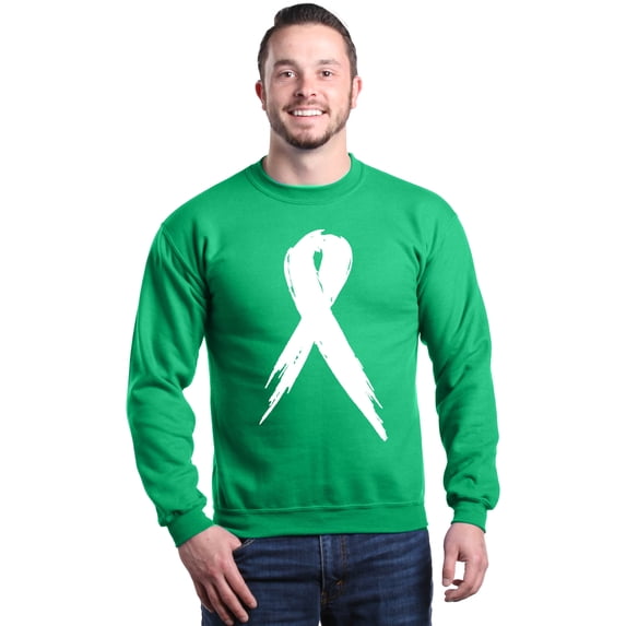 Shop4Ever Men's Pink Breast Cancer Awareness White Ribbon Crewneck Sweatshirt XX-Large Irish Green