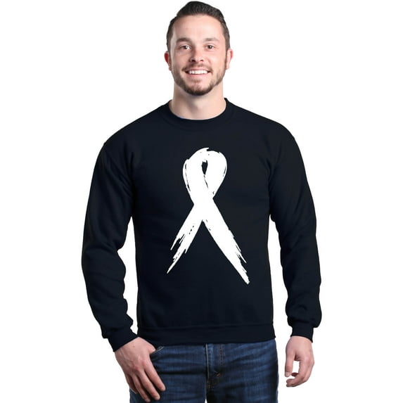 Shop4Ever Men's Pink Breast Cancer Awareness White Ribbon Crewneck Sweatshirt XXX-Large Black