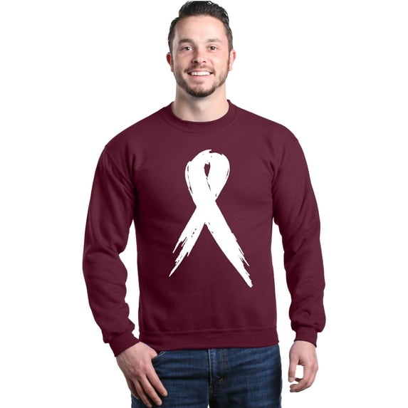 Shop4Ever Men's Pink Breast Cancer Awareness White Ribbon Crewneck Sweatshirt XXX-Large Maroon