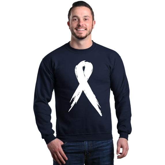 Shop4Ever Men's Pink Breast Cancer Awareness White Ribbon Crewneck Sweatshirt XXX-Large Navy