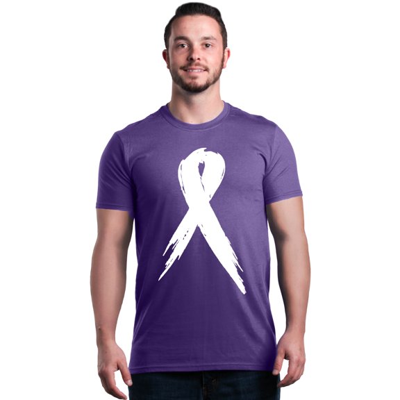 Shop4Ever Men's Pink Breast Cancer Awareness White Ribbon Graphic T-shirt Large Purple