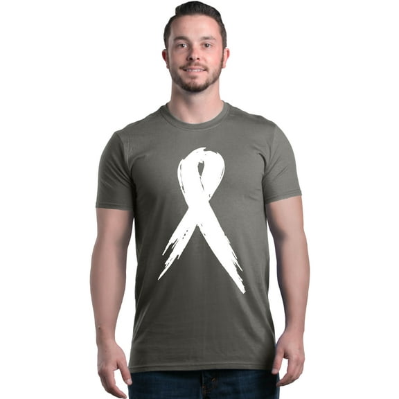 Shop4Ever Men's Pink Breast Cancer Awareness White Ribbon Graphic T-shirt Medium Charcoal