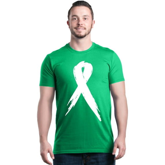 Shop4Ever Men's Pink Breast Cancer Awareness White Ribbon Graphic T-shirt Medium Irish Green
