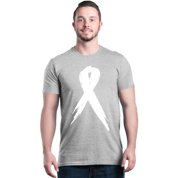 Shop4Ever Men's Pink Breast Cancer Awareness White Ribbon Graphic T-shirt Medium Sports Grey