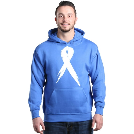 Shop4Ever Men's Pink Breast Cancer Awareness White Ribbon Hooded Sweatshirt Hoodie Medium Royal Blue