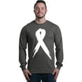thumbnail image 1 of Shop4Ever Men's Pink Breast Cancer Awareness White Ribbon Long Sleeve Shirt X-Large Charcoal, 1 of 5