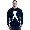 thumbnail image 1 of Shop4Ever Men's Pink Breast Cancer Awareness White Ribbon Long Sleeve Shirt X-Large Navy, 1 of 5