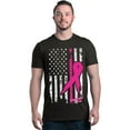 thumbnail image 1 of Shop4Ever Men's Pink Breast Cancer Ribbon American Flag Graphic T-shirt Medium Black, 1 of 5