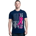 thumbnail image 1 of Shop4Ever Men's Pink Breast Cancer Ribbon American Flag Graphic T-shirt XX-Large Navy, 1 of 5