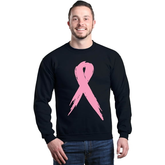 Shop4Ever Men's Pink Breast Cancer Ribbon Awareness Support Crewneck Sweatshirt Small Black