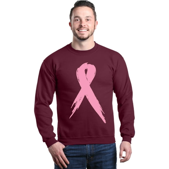 Shop4Ever Men's Pink Breast Cancer Ribbon Awareness Support Crewneck Sweatshirt Small Maroon
