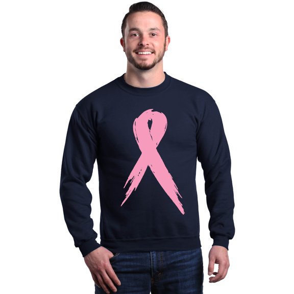 Shop4Ever Men's Pink Breast Cancer Ribbon Awareness Support Crewneck Sweatshirt X-Large Navy