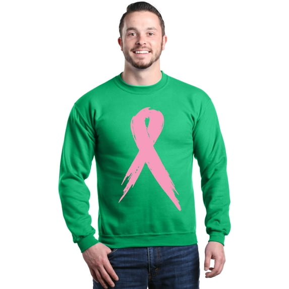 Shop4Ever Men's Pink Breast Cancer Ribbon Awareness Support Crewneck Sweatshirt XXX-Large Irish Green