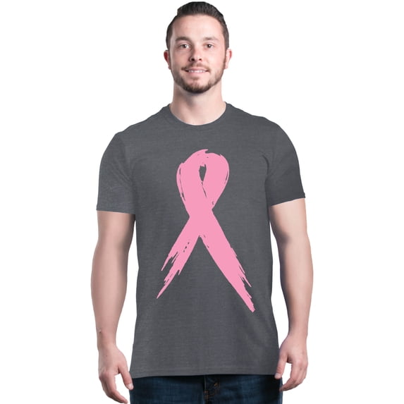 Shop4Ever Men's Pink Breast Cancer Ribbon Awareness Support Graphic T-shirt Medium Dark Heather