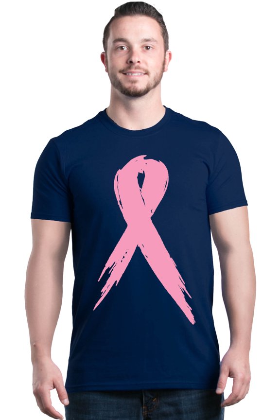 Men's Pink Breast Cancer Ribbon Awareness Support Graphic T-shirt Medium Navy
