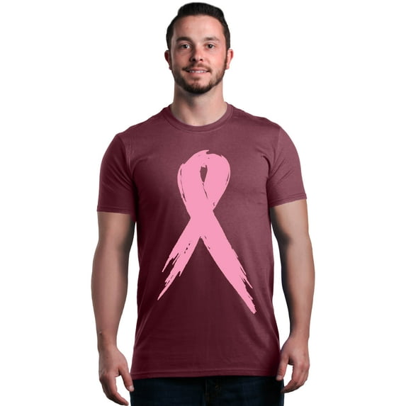 Shop4Ever Men's Pink Breast Cancer Ribbon Awareness Support Graphic T-shirt X-Large Maroon