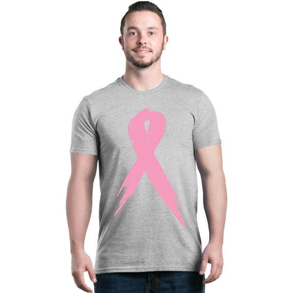 Shop4Ever Men's Pink Breast Cancer Ribbon Awareness Support Graphic T-shirt XXX-Large Sports Grey