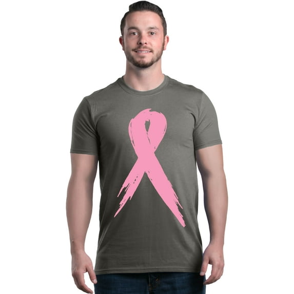Shop4Ever Men's Pink Breast Cancer Ribbon Awareness Support Graphic T-shirt XXXX-Large Charcoal