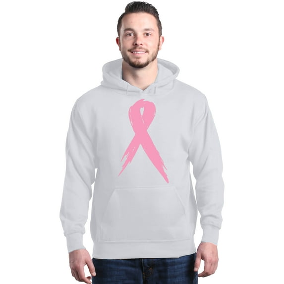 Shop4Ever Men's Pink Breast Cancer Ribbon Awareness Support Hooded Sweatshirt Hoodie X-Large White
