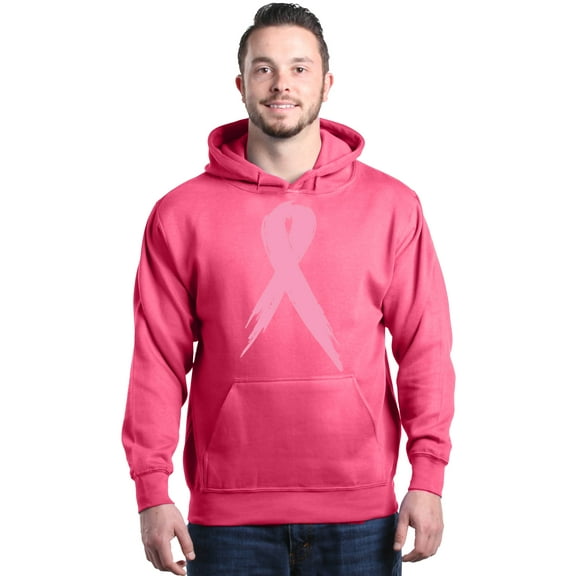 Shop4Ever Men's Pink Breast Cancer Ribbon Awareness Support Hooded Sweatshirt Hoodie XX-Large Heliconia Pink