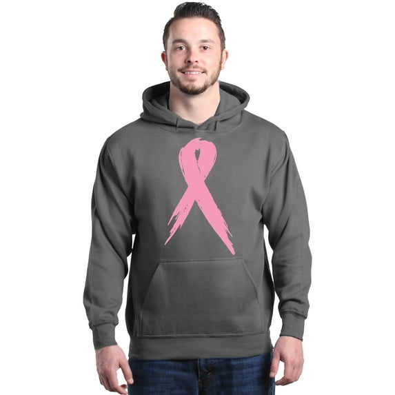 Shop4Ever Men's Pink Breast Cancer Ribbon Awareness Support Hooded Sweatshirt Hoodie XXX-Large Charcoal