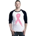 thumbnail image 1 of Shop4Ever Men's Pink Breast Cancer Ribbon Awareness Support Raglan Baseball Shirt Large White/Black, 1 of 5