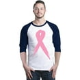 thumbnail image 1 of Shop4Ever Men's Pink Breast Cancer Ribbon Awareness Support Raglan Baseball Shirt Medium White/Navy, 1 of 5