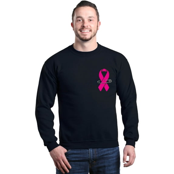 Shop4Ever Men's Pink Breast Cancer Ribbon Pin Breast Cancer Crewneck Sweatshirt XX-Large Black