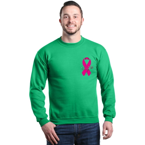 Shop4Ever Men's Pink Breast Cancer Ribbon Pin Breast Cancer Crewneck Sweatshirt XXX-Large Irish Green