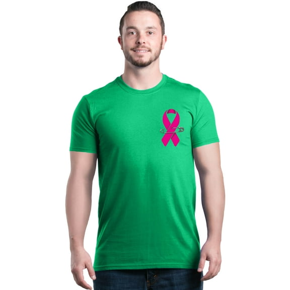 Shop4Ever Men's Pink Breast Cancer Ribbon Pin Breast Cancer Graphic T-shirt X-Large Irish Green