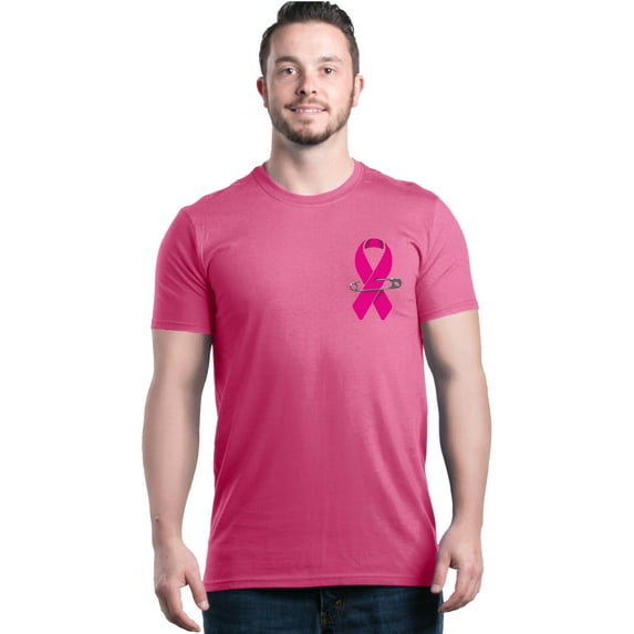 Shop4Ever Men's Pink Breast Cancer Ribbon Pin Breast Cancer Graphic T-shirt XXXXX-Large Azalea Pink