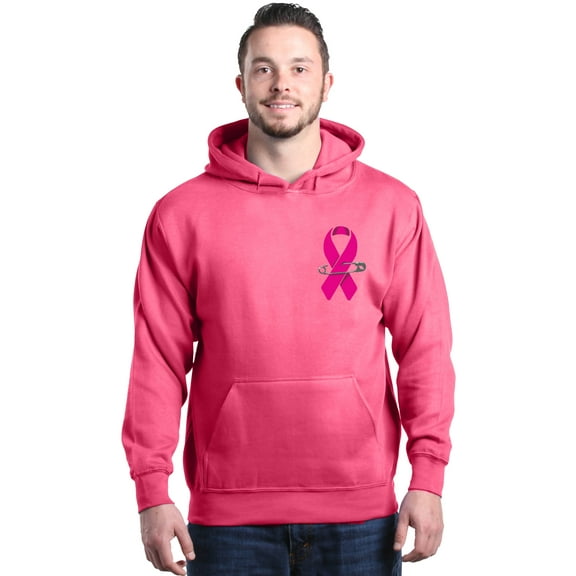 Shop4Ever Men's Pink Breast Cancer Ribbon Pin Breast Cancer Hooded Sweatshirt Hoodie Large Heliconia Pink