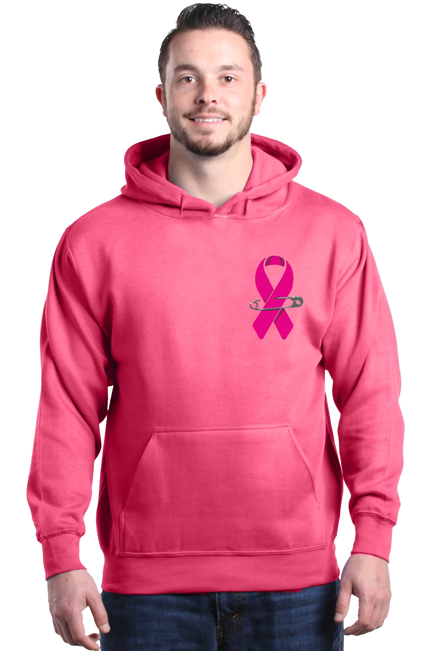 Shop4Ever Men's Pink Breast Cancer Ribbon Pin Breast Cancer Hooded