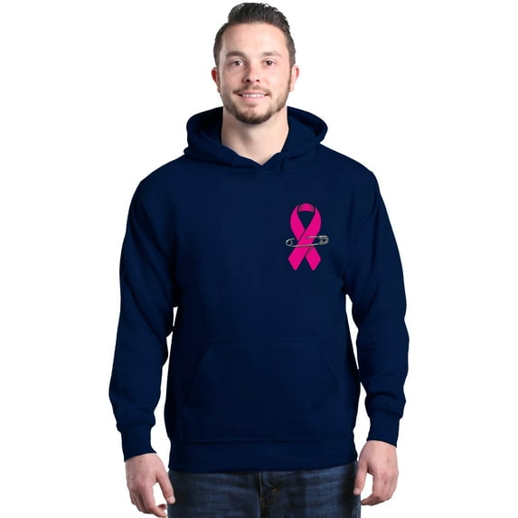 Shop4Ever Men's Pink Breast Cancer Ribbon Pin Breast Cancer Hooded Sweatshirt Hoodie XXX-Large Navy
