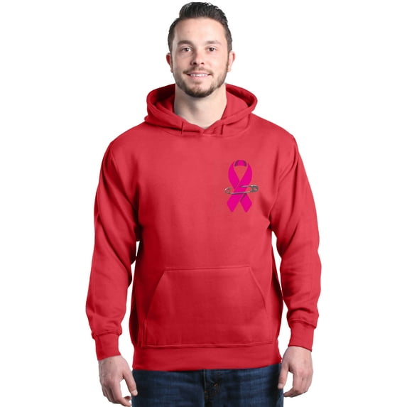 Shop4Ever Men's Pink Breast Cancer Ribbon Pin Breast Cancer Hooded Sweatshirt Hoodie XXX-Large Red