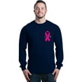 thumbnail image 1 of Shop4Ever Men's Pink Breast Cancer Ribbon Pin Breast Cancer Long Sleeve Shirt XX-Large Navy, 1 of 5