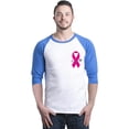 thumbnail image 1 of Shop4Ever Men's Pink Breast Cancer Ribbon Pin Breast Cancer Raglan Baseball Shirt Large White/Blue, 1 of 5