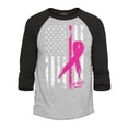 thumbnail image 1 of Shop4Ever Men's Pink Ribbon American Flag Breast Cancer Awareness Raglan Baseball Shirt Small Heather Grey/Black, 1 of 4