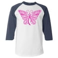 thumbnail image 1 of Shop4Ever Men's Pink Ribbon Butterfly Breast Cancer Awareness Raglan Baseball Shirt XX-LargeWhite/Navy, 1 of 5