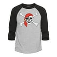 thumbnail image 1 of Shop4Ever Men's Pirate Skull and Crossbones Pirate Flag Raglan Baseball Shirt X-Small Heather Grey/Black, 1 of 4