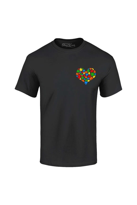 Men's Pocket Size Puzzle Heart Autism Awareness Support Graphic T-shirt Large Black