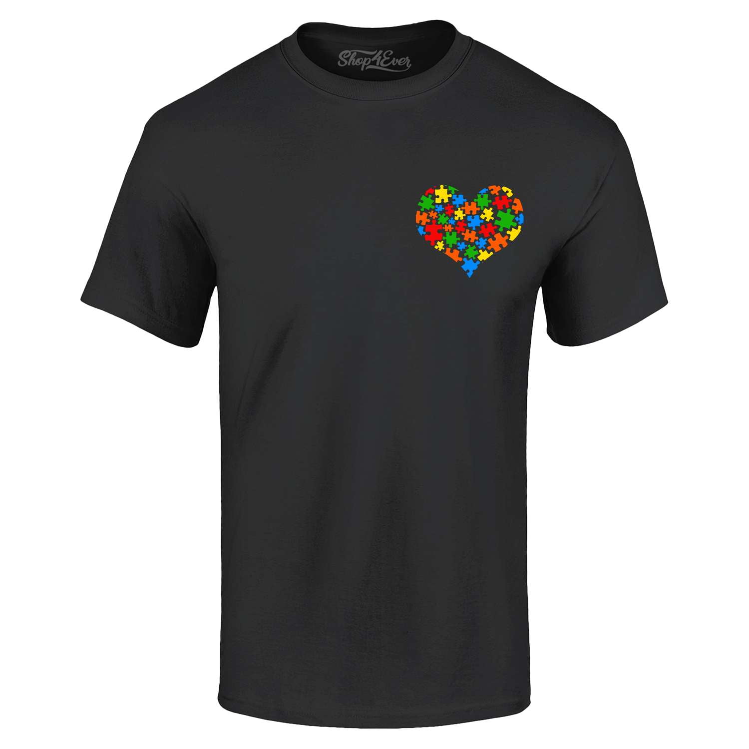 Shop4Ever Men's Pocket Size Puzzle Heart Autism Awareness Support Graphic T-shirt X-Large Black
