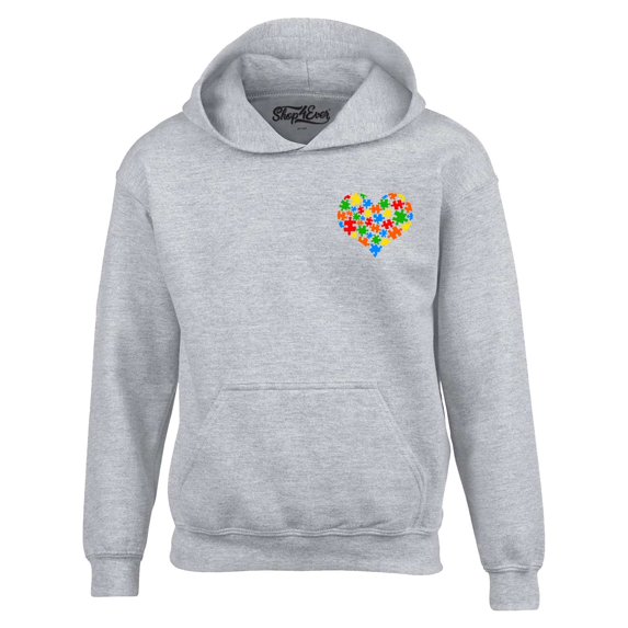 Shop4Ever Men's Pocket Size Puzzle Heart Autism Awareness Support Hooded Sweatshirt Hoodie X-Large Sports Grey