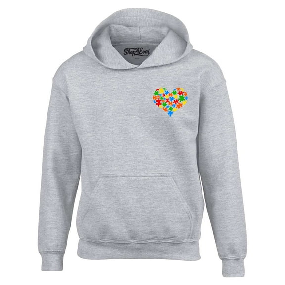 Shop4Ever Men's Pocket Size Puzzle Heart Autism Awareness Support Hooded Sweatshirt Hoodie X-Large Sports Grey