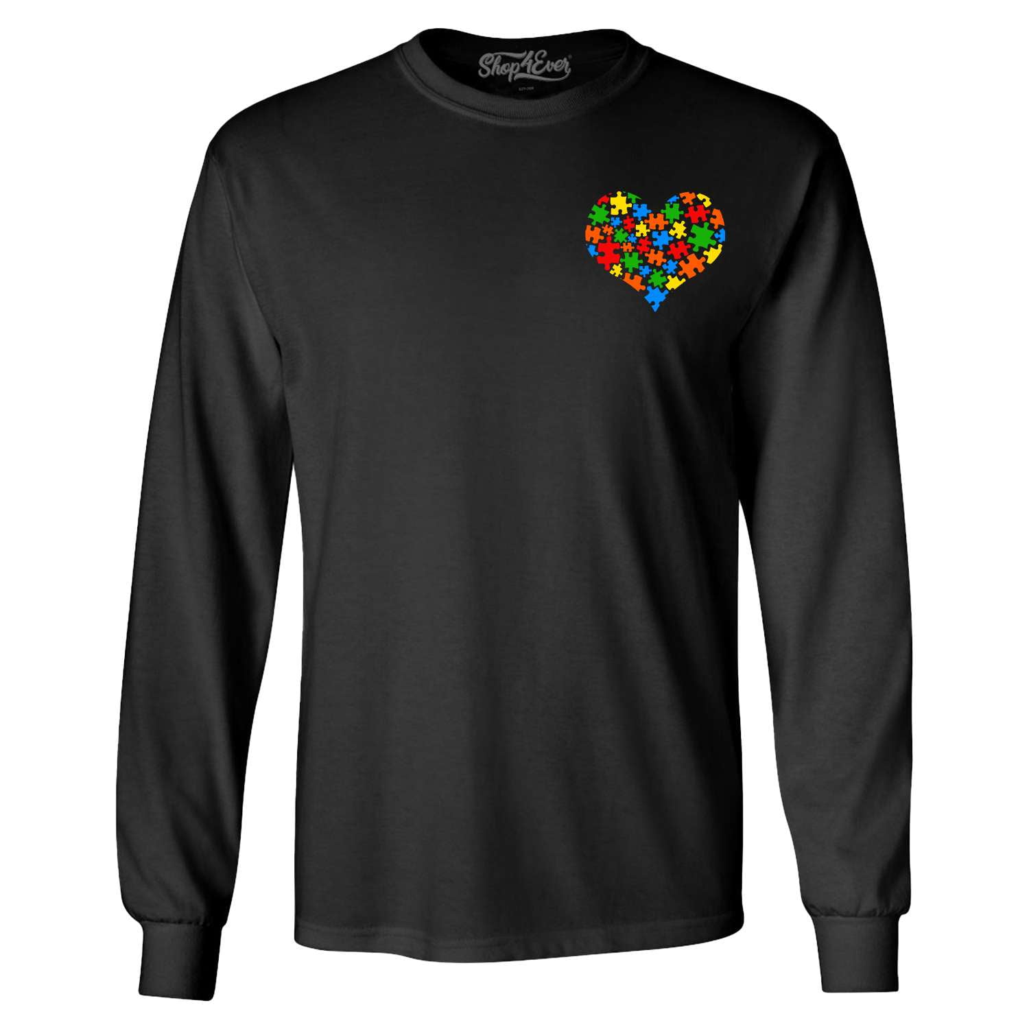 Shop4Ever Men's Pocket Size Puzzle Heart Autism Awareness Support Long Sleeve Shirt 3XL Black