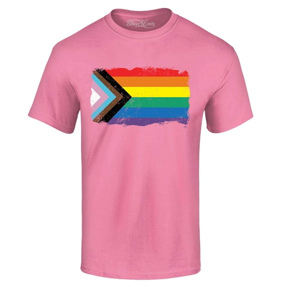 Shop4Ever Men's Progress Pride Flag Inclusive Rainbow Gay LGBTQ Graphic T-shirt X-Large Azalea Pink