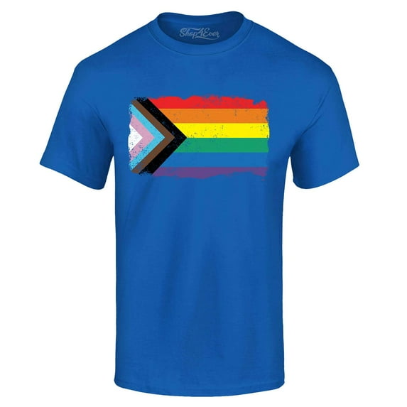 Shop4Ever Men's Progress Pride Flag Inclusive Rainbow Gay LGBTQ Graphic T-shirt XXXX-Large Royal Blue